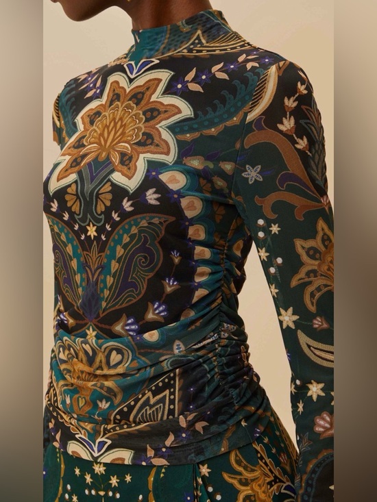 FARM Rio Black & Gold Paisley-Print Tulle Blouse - Picture 4 of 6